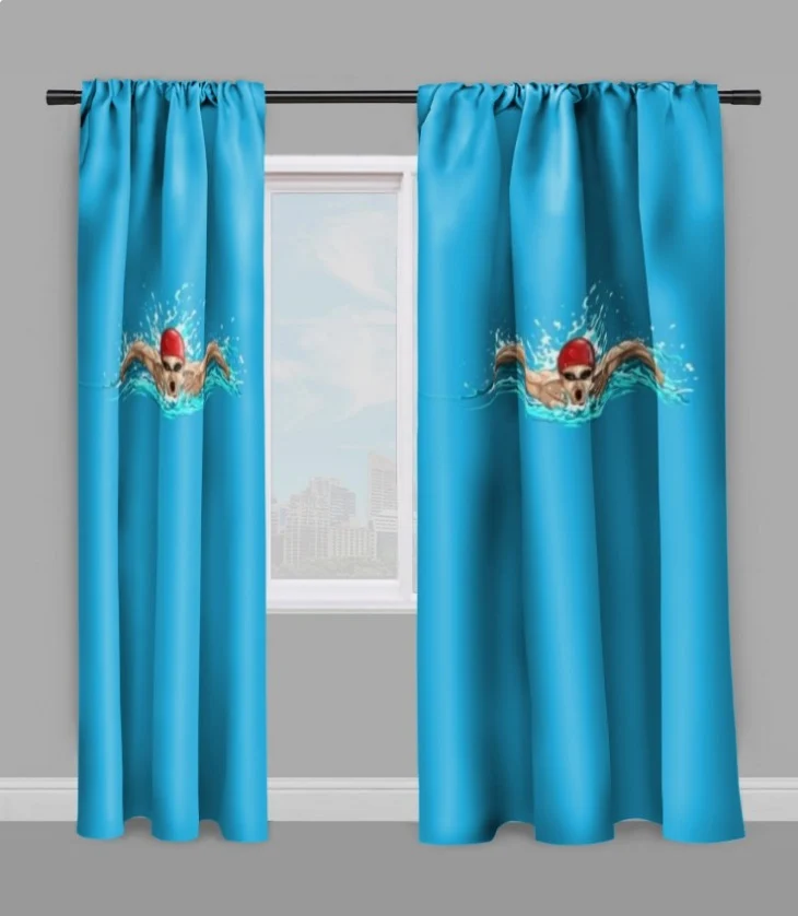 Tissu au mètre motif imprimé sport rideau coussin couette natation nageur