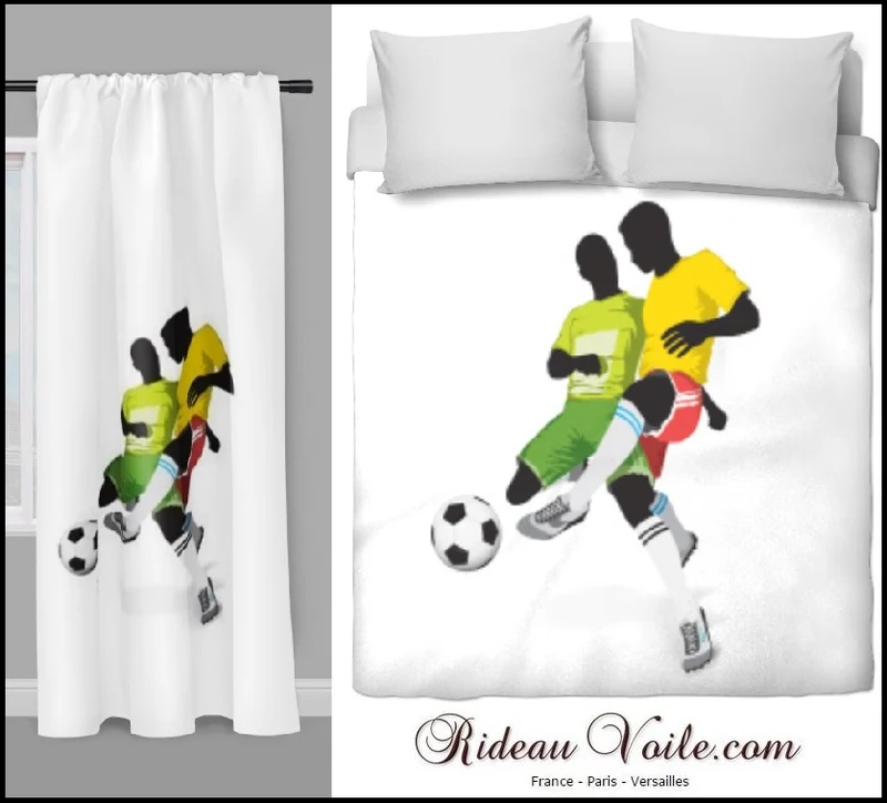 Tissu au mètre motif imprimé Football ballon footballeur sport rideau couette voilage