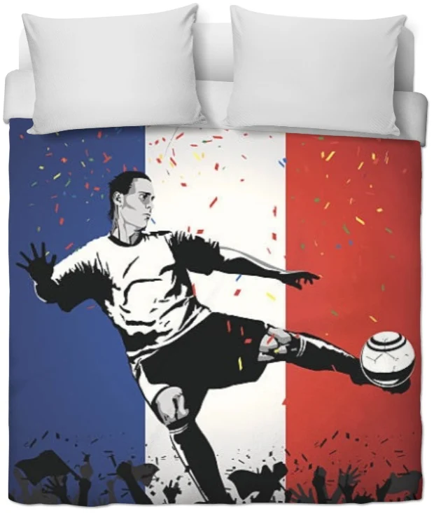 Tissu au mètre motif Foot Paris ballon Football drapeau France rideau couette