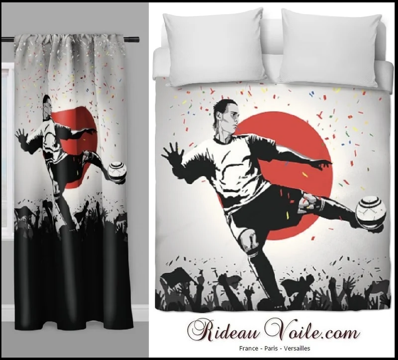 Tissu au mètre motif équipe Japon ballon drapeau Football Japonais rideau couette