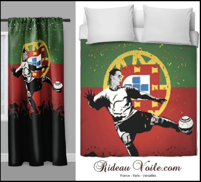Tissu au mètre motif sport Foot ballon drapeau Football Portugal rideau couette
