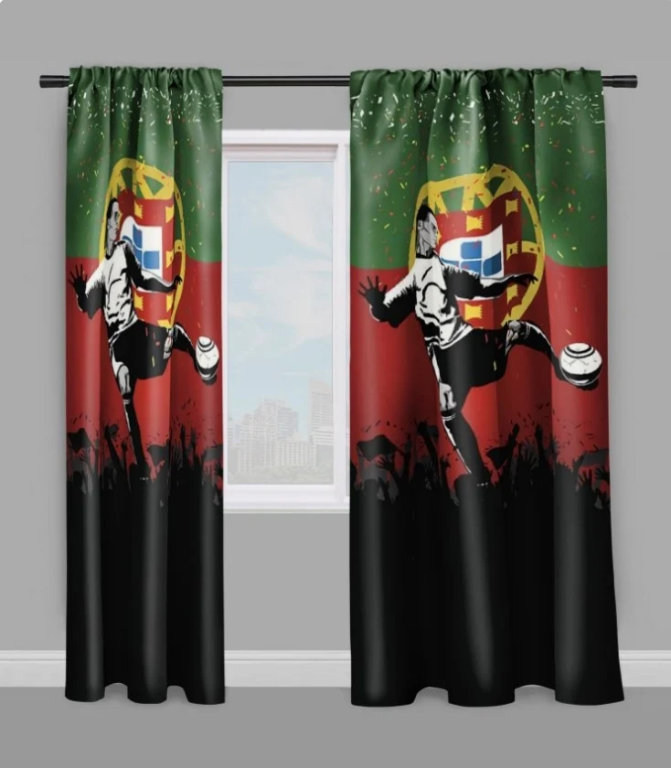 Tissu au mètre motif sport Foot ballon drapeau Football Portugal rideau couette