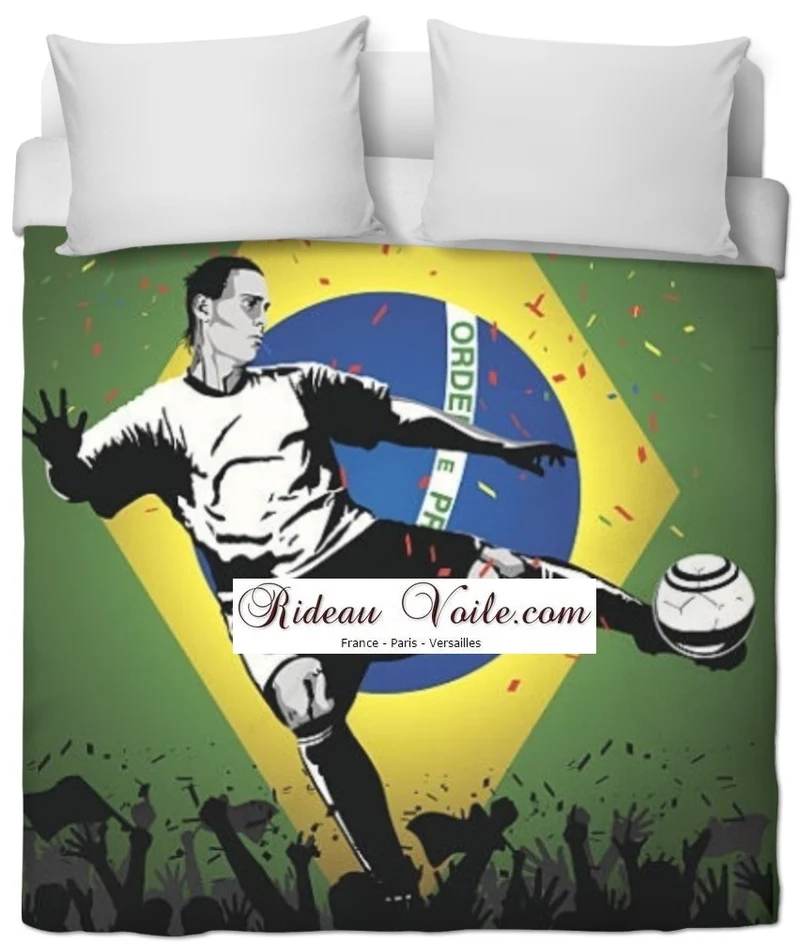 Tissu au mètre motif Foot Brésilien ballon drapeau Football Brésil rideau couette
