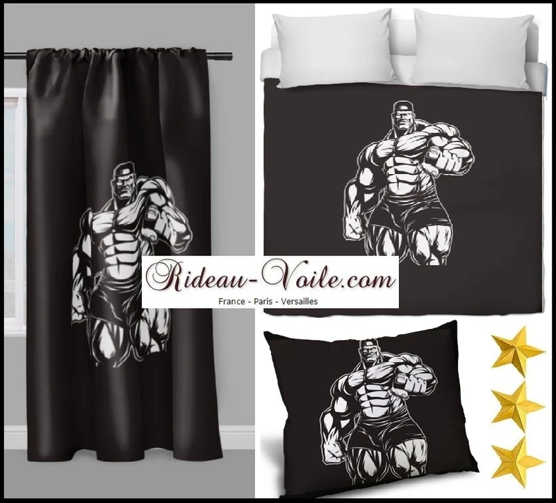 Motif tissu au mètre bodybuilder altère sport bodybuiling fitness rideau coussin couette