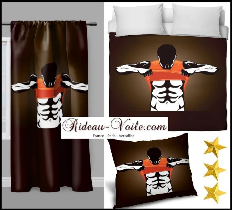 Motif tissu au mètre bodybuilder salle sport bodybuiling fitness rideau coussin couette