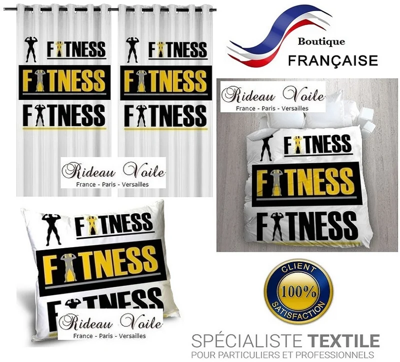 Motif tissu au mètre imprimé salle de sport musculation fitness rideau coussin couette