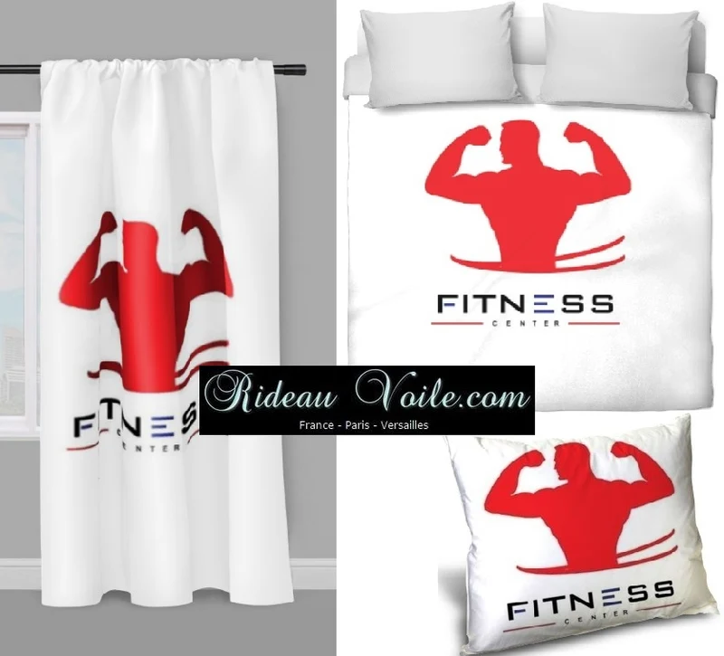 Motif salle de sport musculation fitness rideau coussin couette tissu rouge au mètre