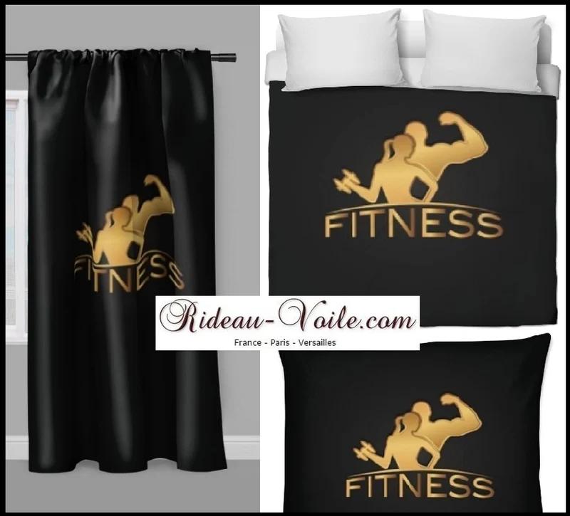 Motif sport musculation fitness rideau coussin couette tissu jaune au mètre or