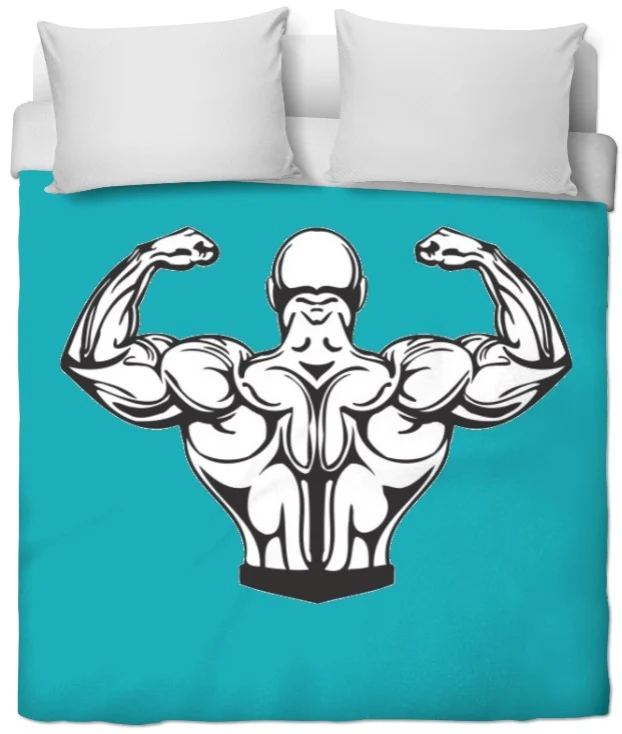 Motif sport musculation body fitness rideau coussin couette tissu bleu turquoise au mètre