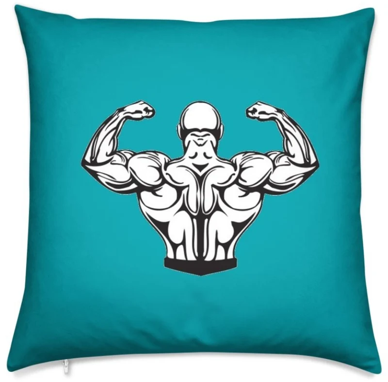 Motif sport musculation body fitness rideau coussin couette tissu bleu turquoise au mètre