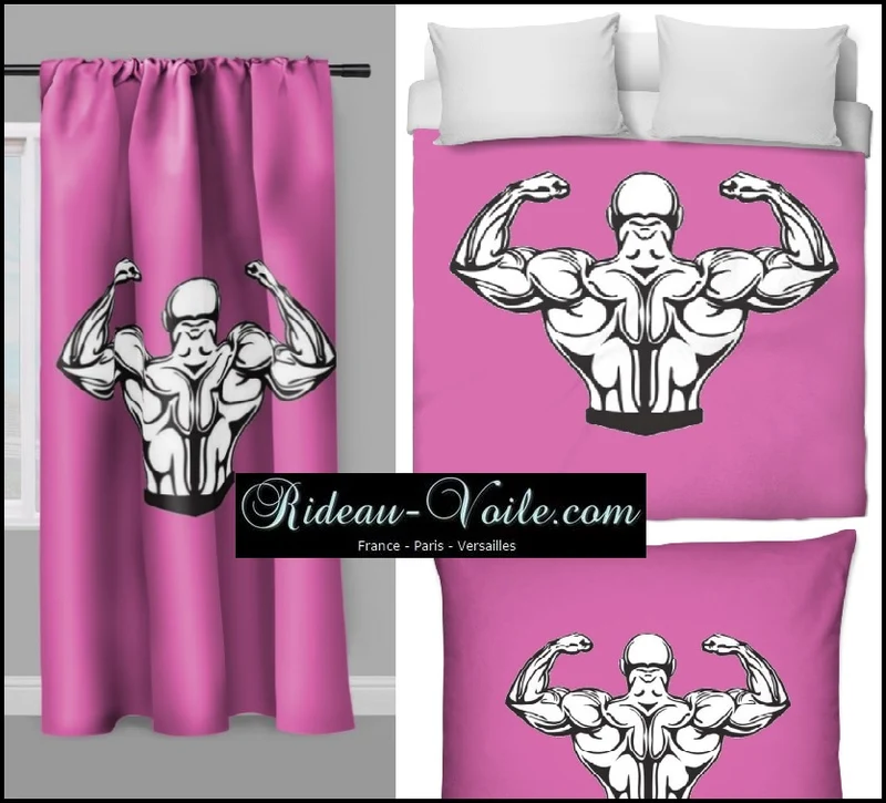 Motif sport musculation body fitness rideau coussin couette tissu au mètre fushia