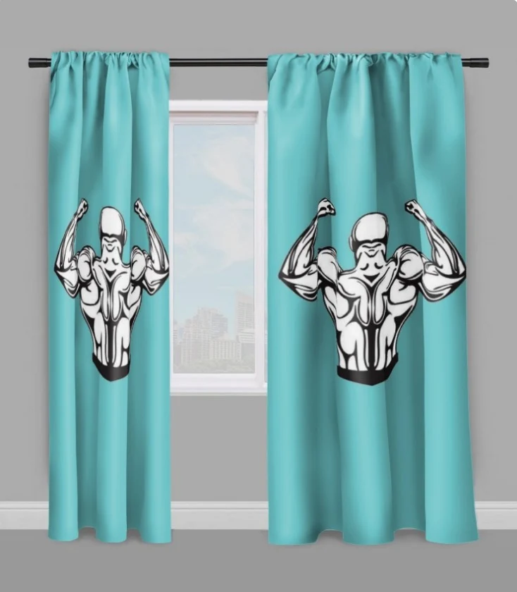 Motif sport musculation body fitness rideau coussin couette tissu au mètre bleu turquoise
