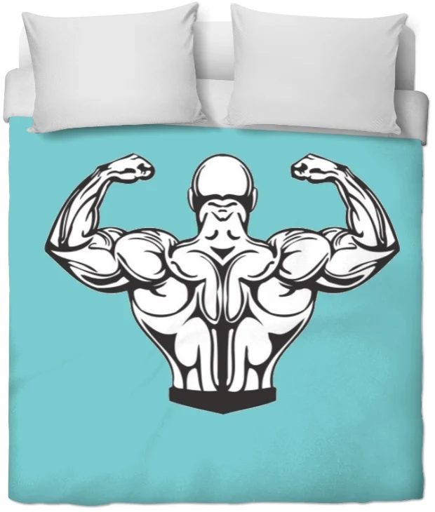 Motif sport musculation body fitness rideau coussin couette tissu au mètre bleu turquoise