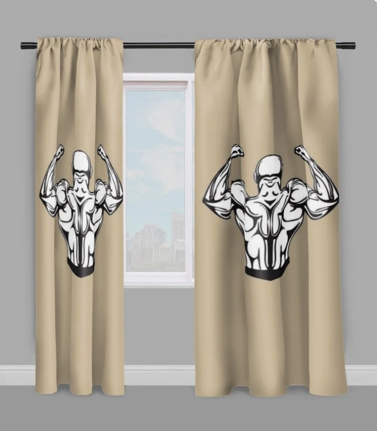 Motif sport musculation body fitness rideau coussin couette tissu au mètre beige