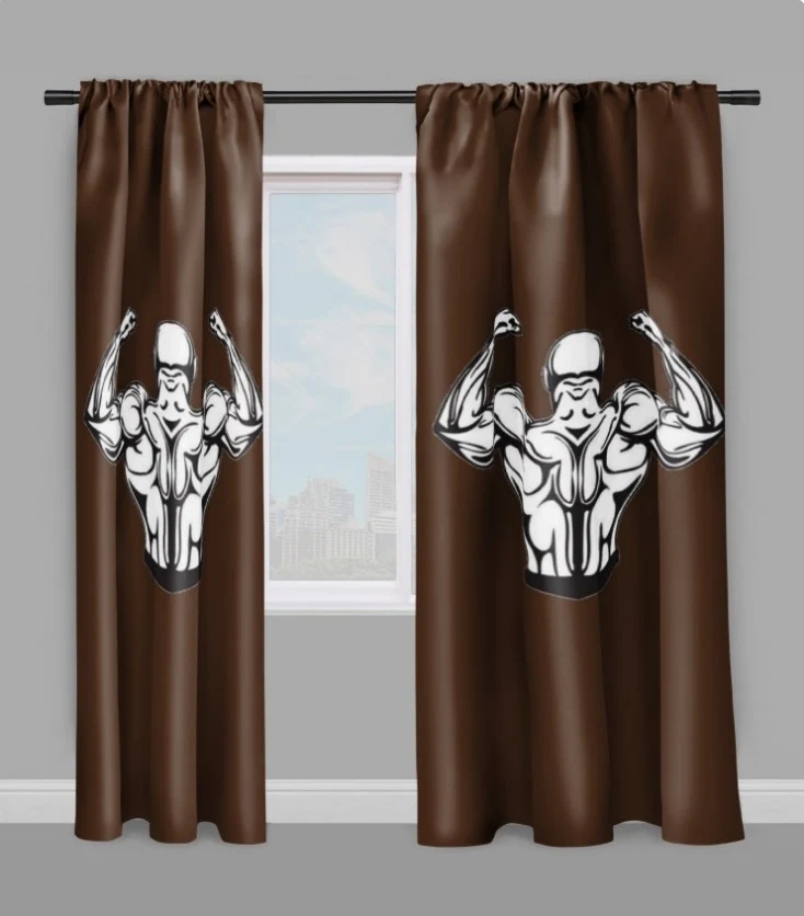 Motif sport musculation body fitness rideau coussin couette tissu au mètre marron