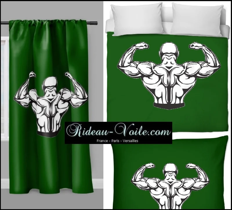 Motif sport rideau coussin couette tissu au mètre vert bodybuilder homme fitness