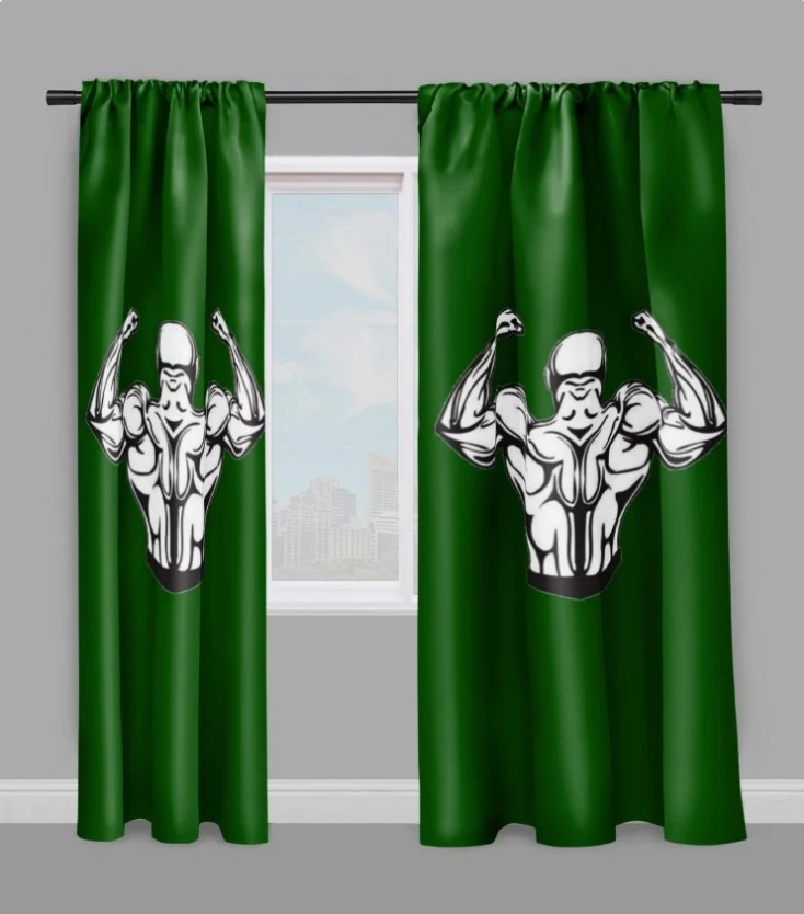 Motif sport rideau coussin couette tissu au mètre vert bodybuilder homme fitness