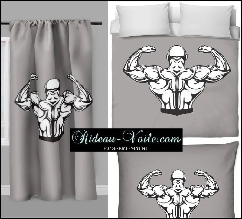 Sportif rideau coussin couette tissu au mètre gris bodybuilder homme fitness