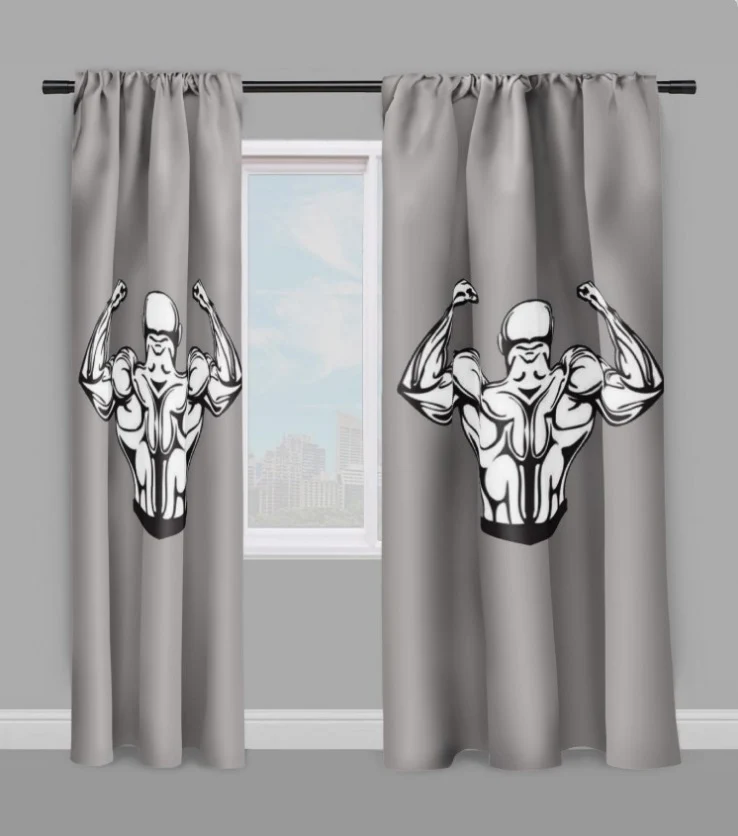 Sportif rideau coussin couette tissu au mètre gris bodybuilder homme fitness