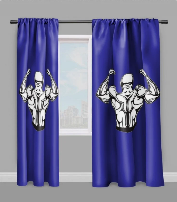 Motif sportif rideau coussin couette tissu bleu marine musculation dos full body