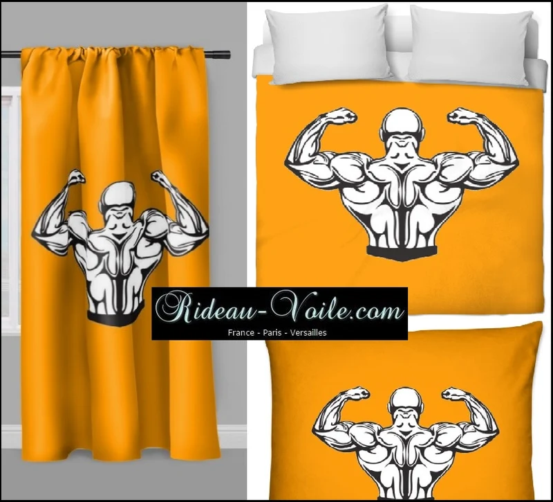 Motif orange sportif rideau coussin couette design musculation dos bodybuilding