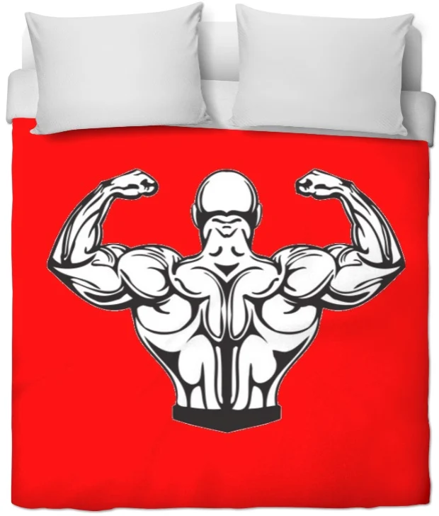 Décoration sportif rideau coussin couette rouge motif musculation dos bodybuilding