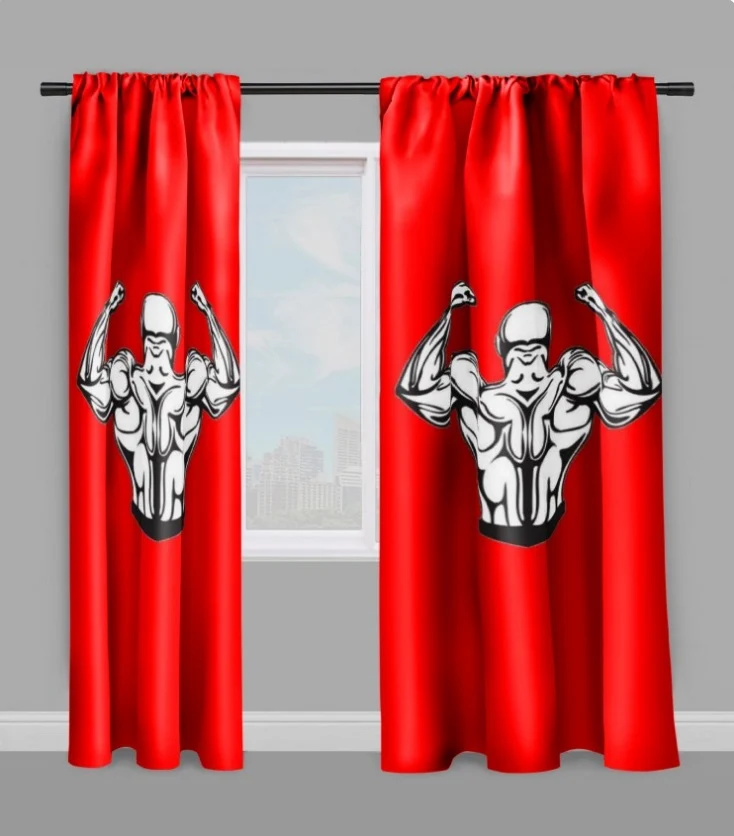 Décoration sportif rideau coussin couette rouge motif musculation dos bodybuilding
