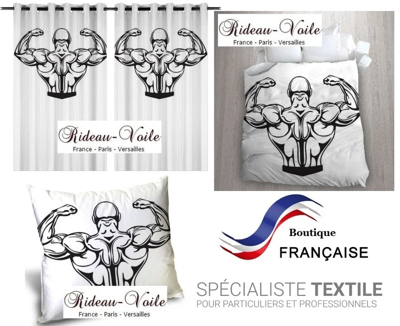 Décoration sportif rideau coussin couette motif musculation dos bodybuilding