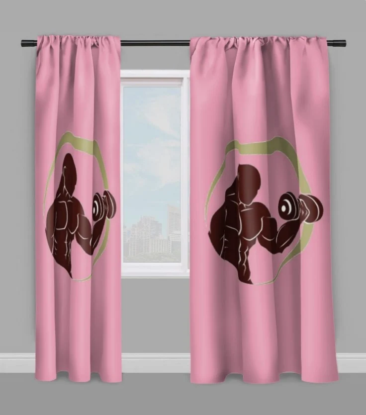 Décoration rideau coussin couette motif Fitness full body sport tissu rose au mètre