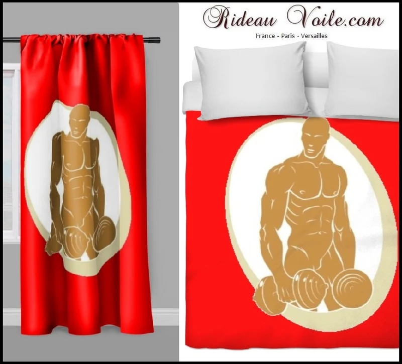 Tissu au mètre vert sport rideau rouge coussin couette musculation bodybuilder