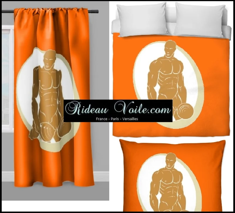 Tissu au mètre sport rideau orange coussin couette musculation homme bodybuilder