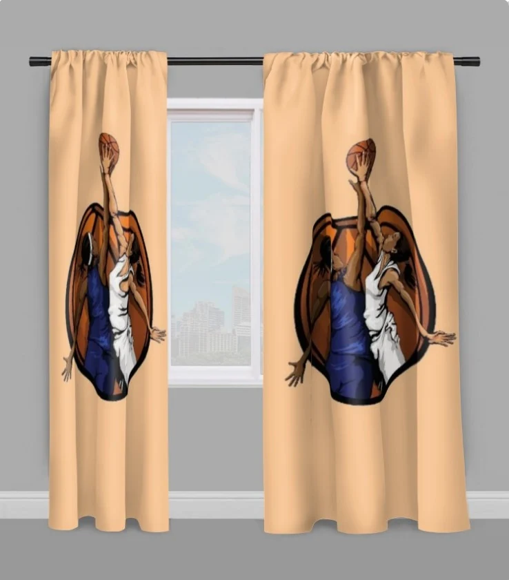 Tissu au mètre orange motif Basketball ballon joueur joueuse sport rideau coussin couette