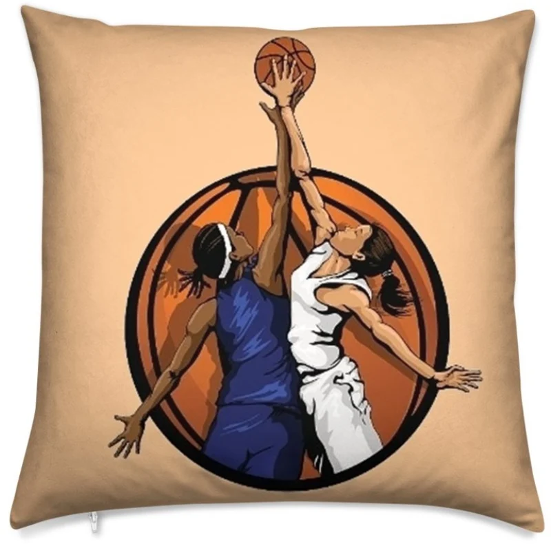 Tissu au mètre orange motif Basketball ballon joueur joueuse sport rideau coussin couette