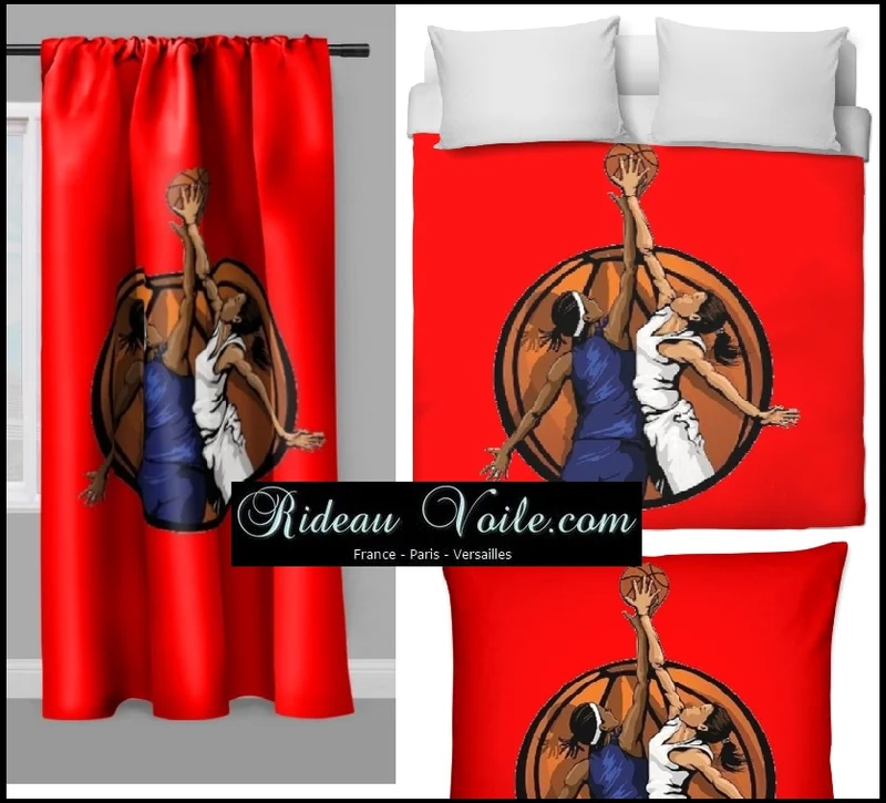 Tissu au mètre motif Basketball ballon joueuse sport rideau coussin couette rouge