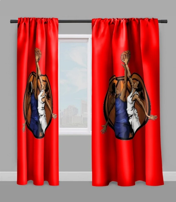 Tissu au mètre motif Basketball ballon joueuse sport rideau coussin couette rouge
