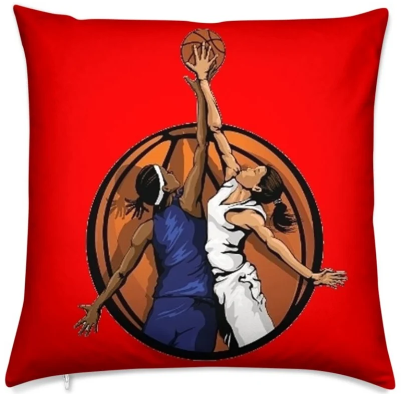 Tissu au mètre rouge motif Basketball ballon joueur joueuse sport rideau coussin couette