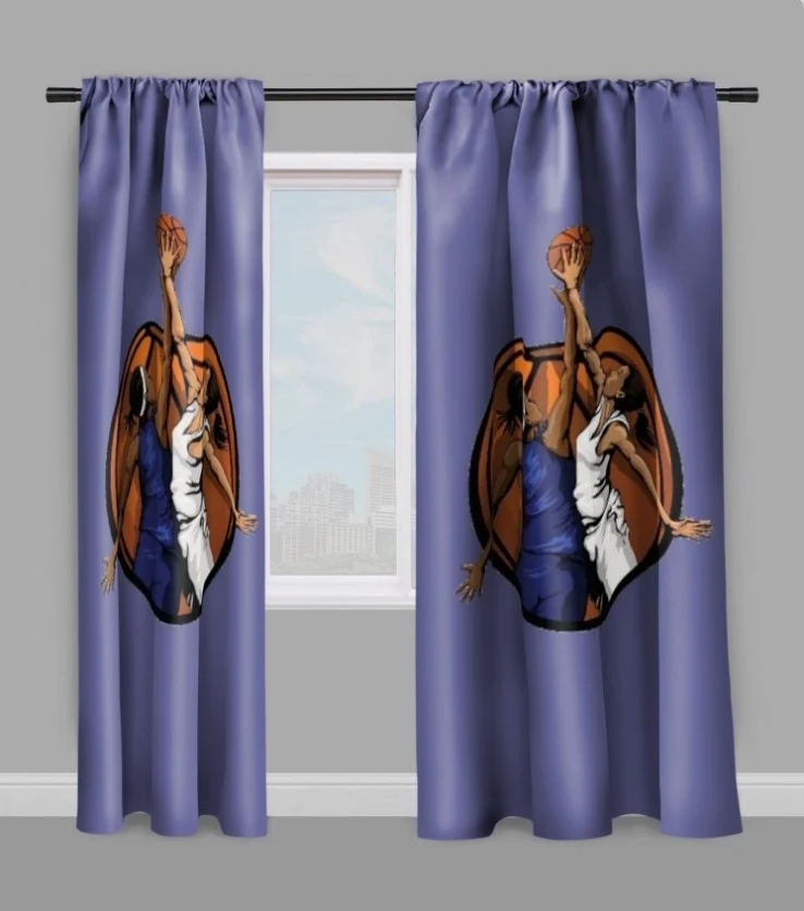 Tissu au mètre violet motif Basketball ballon joueur joueuse sport rideau coussin couette