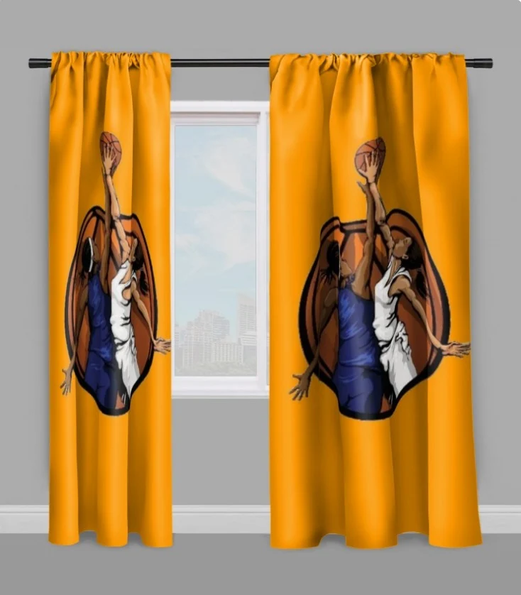 Tissu au mètre motif Basketball ballon joueur joueuse sport rideau coussin couette orange