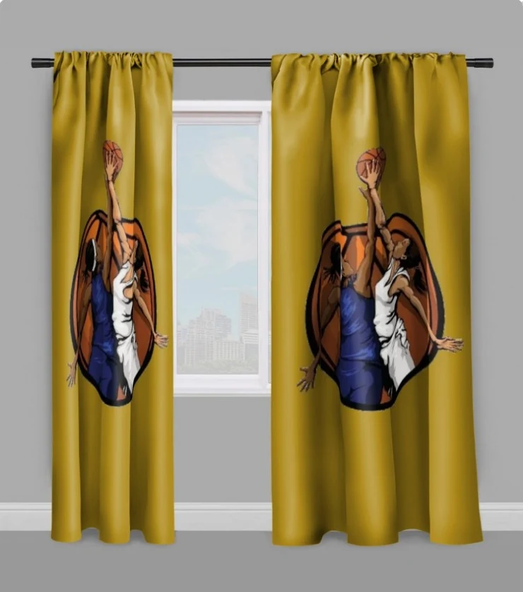 Tissu au mètre vert motif Basketball ballon joueur joueuse sport rideau coussin couette