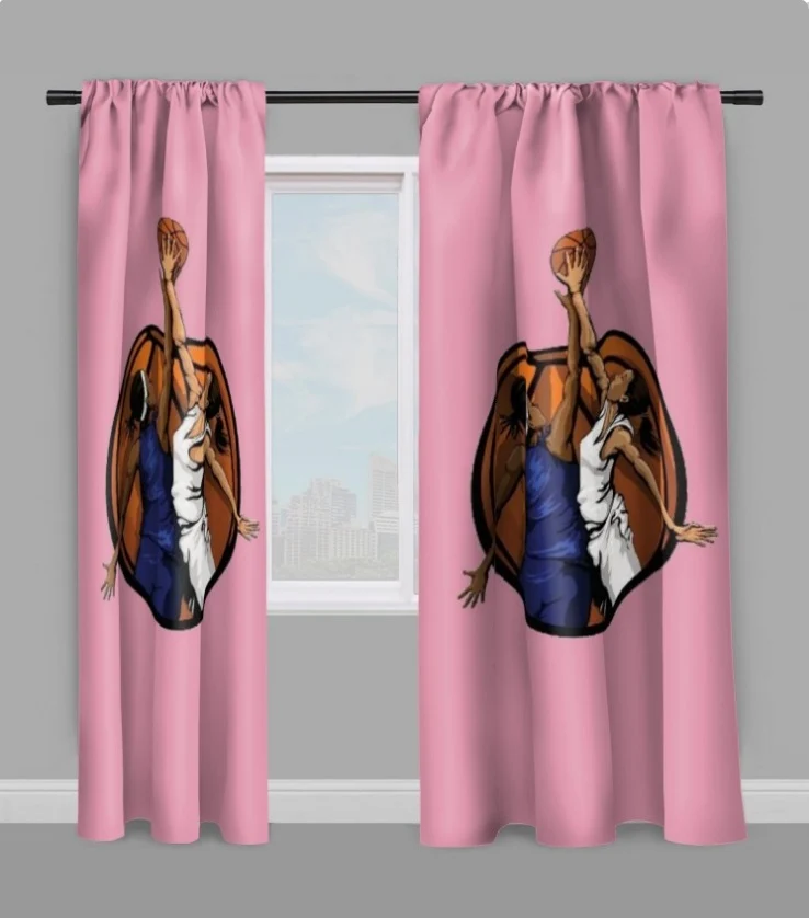 Tissu au mètre rose motif Basketball ballon joueur joueuse sport rideau coussin couette