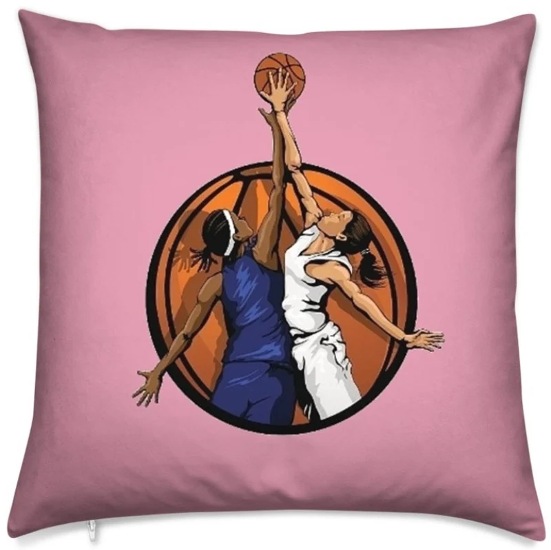 Tissu au mètre rose motif Basketball ballon joueur joueuse sport rideau coussin couette