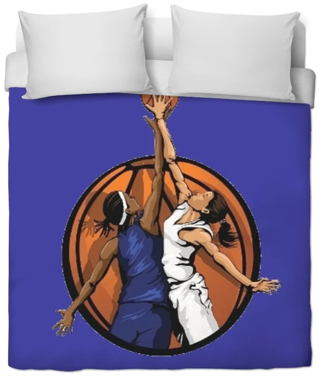 Tissu au mètre bleu motif basketball ballon joueur joueuse sport rideau coussin couette