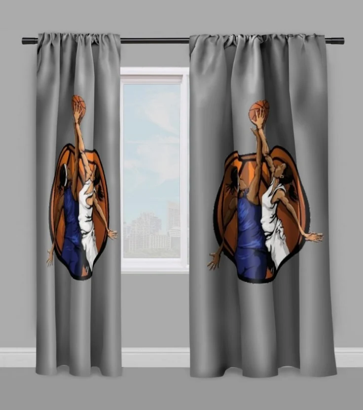 Tissu au mètre sport motif basketball ballon joueur joueuse rideau coussin couette gris