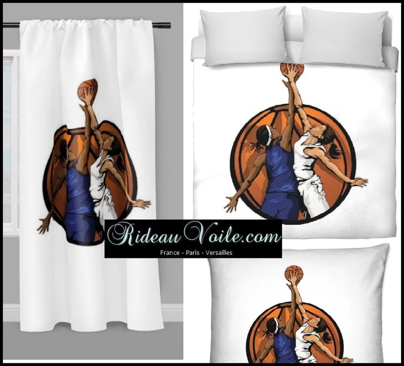 Tissu au mètre sport motif imprimé basketball ballon joueur joueuse rideau couette