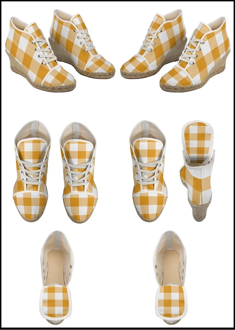 Espadrilles compensées tissu carreaux vichy orange