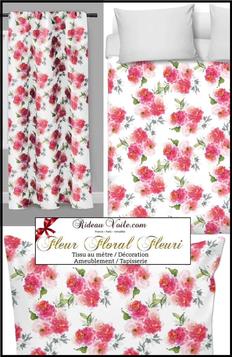 Tissu floral ameublement au mètre motif fleurs rideau couette fleuri voilage tapisserie