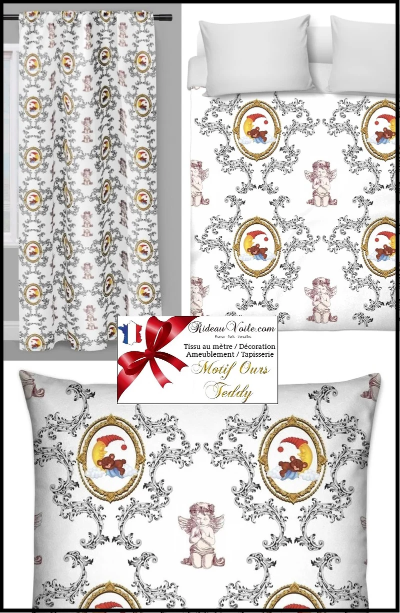 Boutique déco tissu bébé enfant motif ourson Teddy ours au mètre rideau chambre