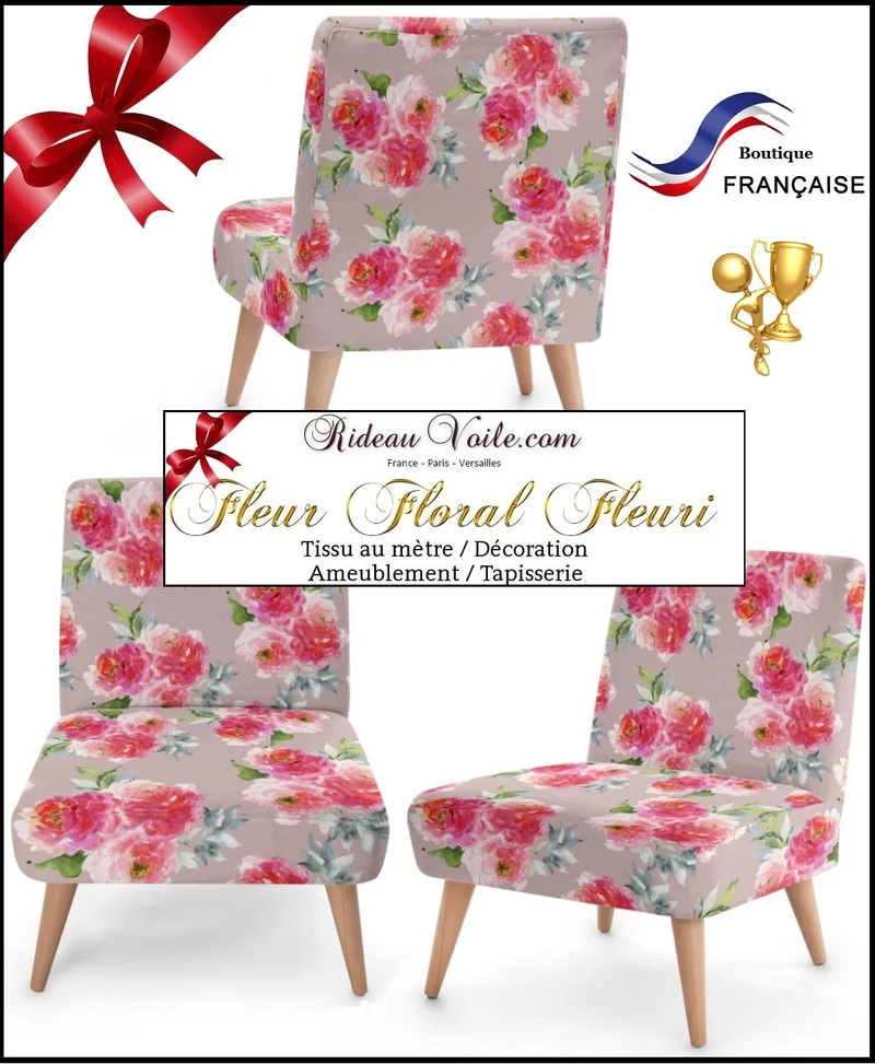 Tissus rideau voilage fleuris ameublement mètre motifs tapisserie fleurs sièges fauteuil