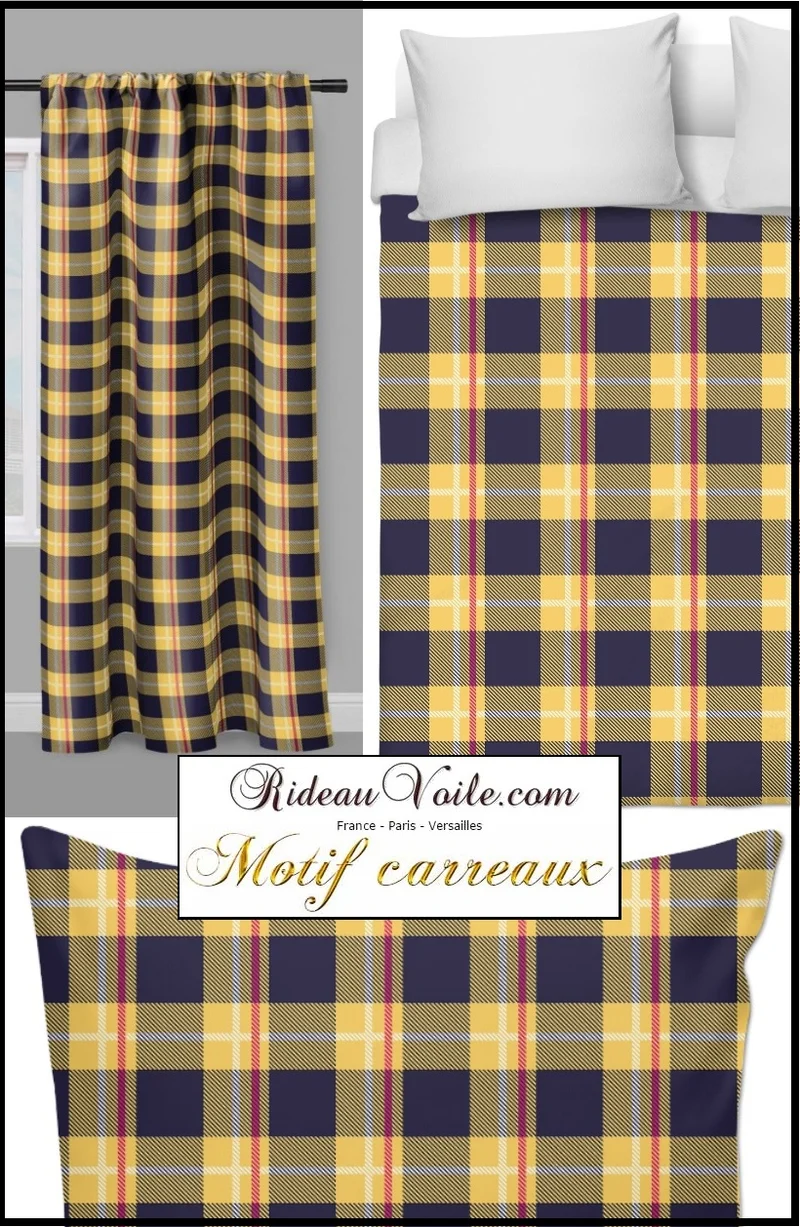 Tartan écossais tissu motif imprimé carreaux jaune bleu rayé au mètre rideau tapisserie