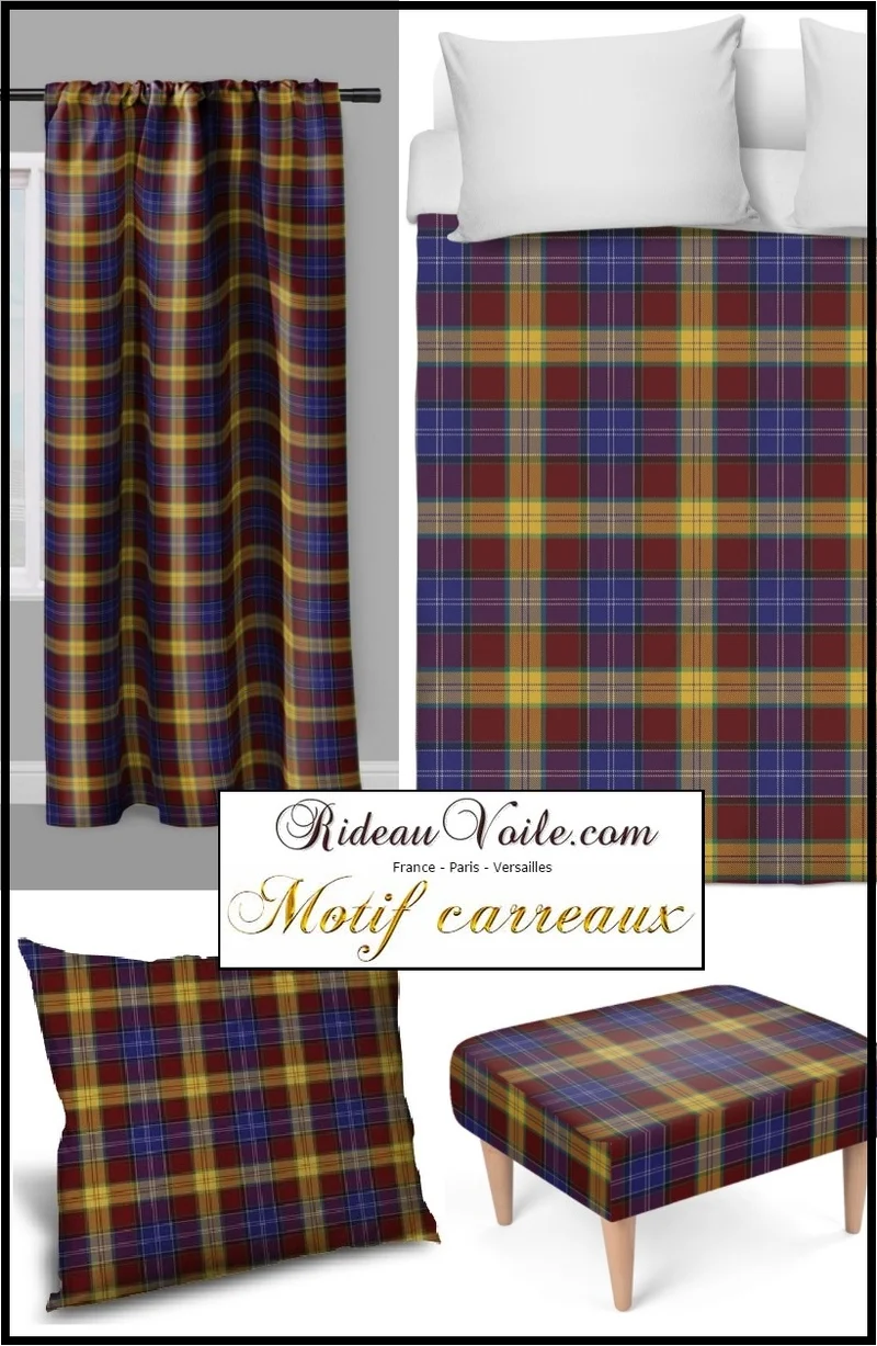 Rideauvoile.com Tissu motif écossais tartan carreaux au mètre rideau tapisserie voilage